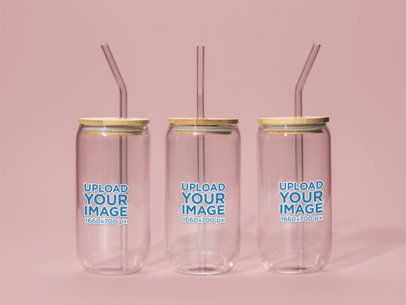 Print Mockup of Three Sipper Can Glasses Standing on a Colorful Backdrop m52403