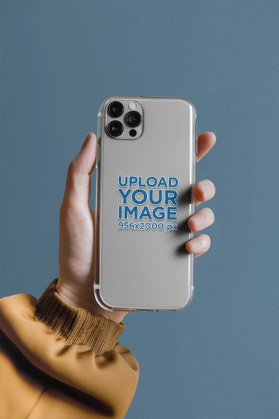 Clear Phone Case Mockup Featuring an AI-Created Man's Hand  Against a Colorful Backdrop