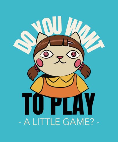 T-Shirt Design Maker Featuring a Cat-Dressed Doll Inspired by a Deadly Games TV Show