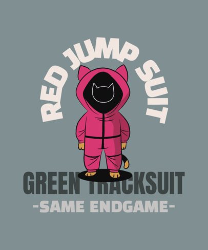 T-Shirt Design Template With a Cat in a Jumpsuit Inspired by a Deadly Games TV Show Character