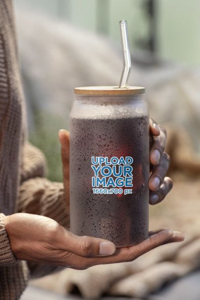 Frosted Libbey Mockup Featuring a Woman With a Cardigan m52430