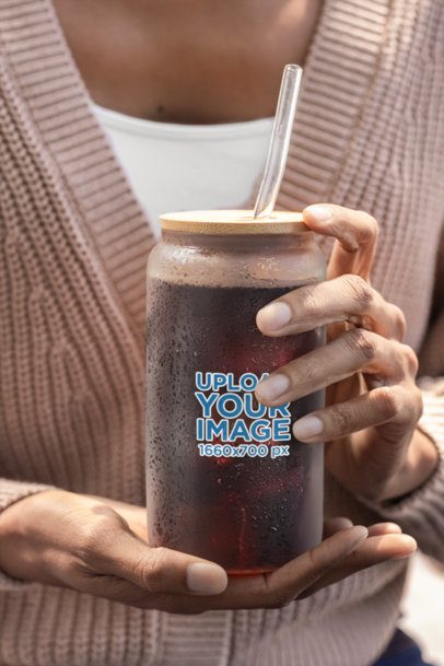 Print Mockup Featuring a Woman Holding a Frosted Libbey Filled With a Soda Drink m52431