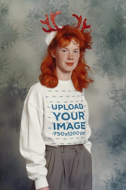 Crewneck Sweatshirt Mockup of an AI-Generated Woman With Reindeer Horns