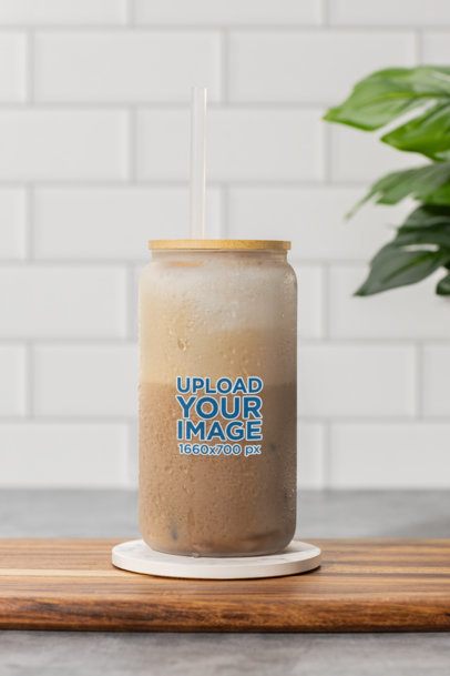 Frosted Libbey Mockup Featuring an Iced Coffee Latte m52440
