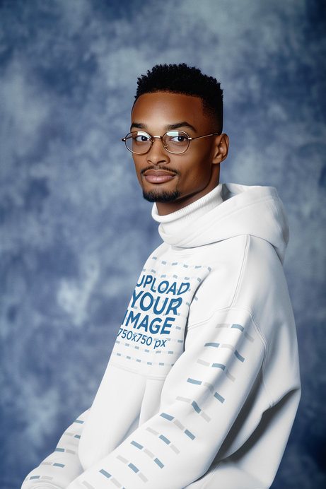 Retro Christmas Mockup Featuring an AI-Created Man Wearing a Hoodie With Customizable Sleeves
