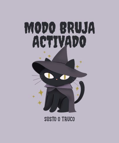 T-Shirt Design Template with an Illustrated Cat in a Witch Costume 7108a