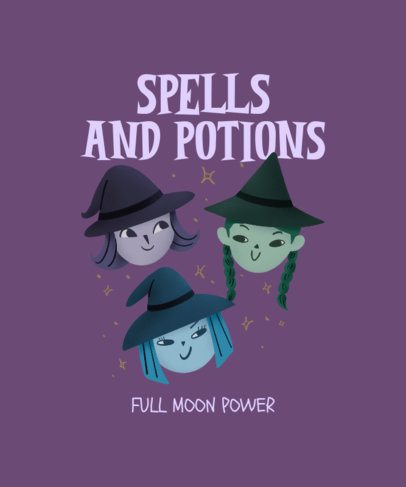 Halloween-Themed T-Shirt Design with Cartoonish Witch Faces 7108f