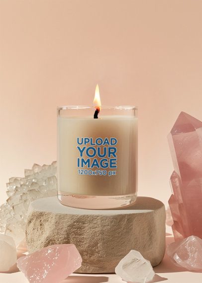 Glass Candle Mockup Featuring an AI-Created Rock and Some Quartz m51929