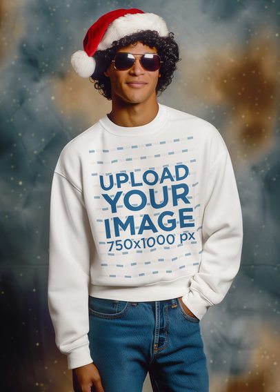 Sweatshirt Mockup of an AI-Generated Cool Man in a Christmas Photoshoot m52115