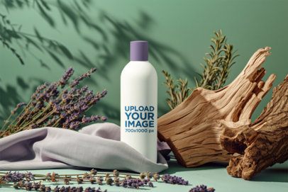 Shampoo Bottle Mockup Featuring an AI-Created Setting Decorated With Lavenders m50662
