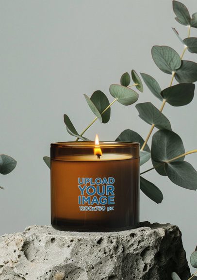 Home Decor Mockup Featuring an AI-Created Amber Glass Candle Placed on a Rock m51920