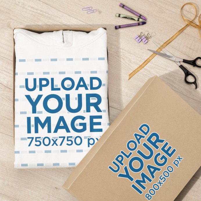 Mockup of a Gildan Hoodie Placed on a DIY Gift Box