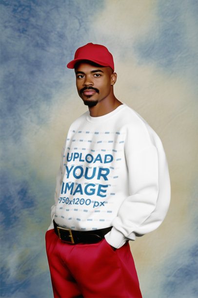 AI-Created Mockup Featuring a Man Wearing a Sweatshirt in a Studio
