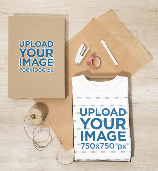 Cotton Heritage Mockup Featuring a Sweatshirt and a Box for a DIY Gift