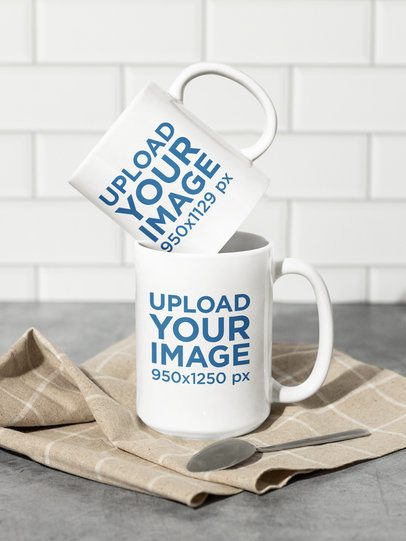 Mockup of an 11 oz Coffee Mug Placed over a 15 oz Coffee Mug