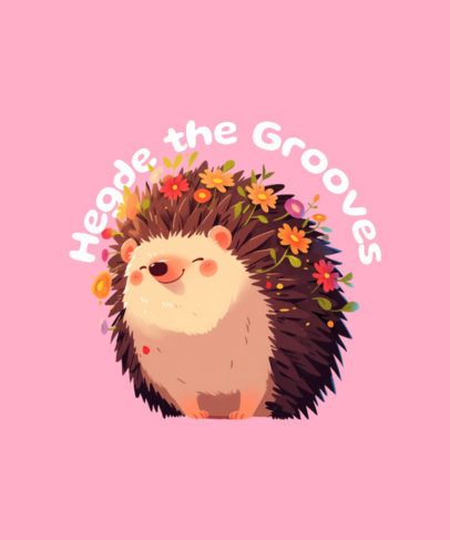 T-Shirt Design Creator Featuring a Charming Hedgehog with Colorful Flowers 7114i