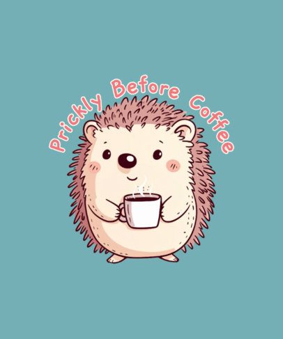 Illustrated T-Shirt Design Maker Featuring a Cute Hedgehog Drinking Coffee 7114l