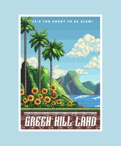 T-Shirt Design Generator Featuring a Hedgehog Game-Inspired 8-Bit Landscape