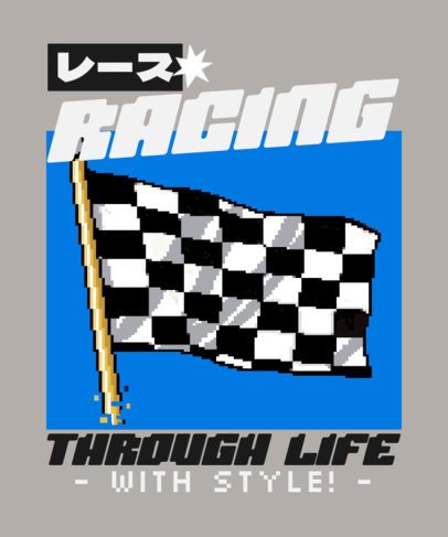 T-Shirt Design Template with an 8-bit Racing Flag Illustration Inspired by a Hedgehog Game 7117a