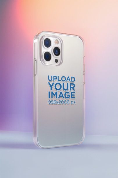 Clear iPhone 15 Pro Case Mockup Featuring a Gradient Background