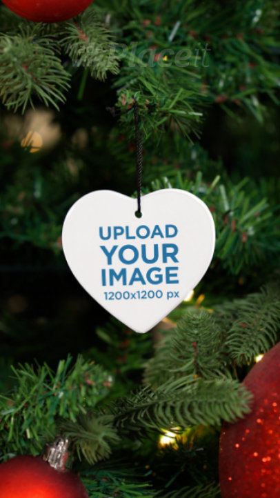 Christmas-Themed Video Featuring a Ceramic Heart-Shaped Ornament Placed on a Tree 9022v