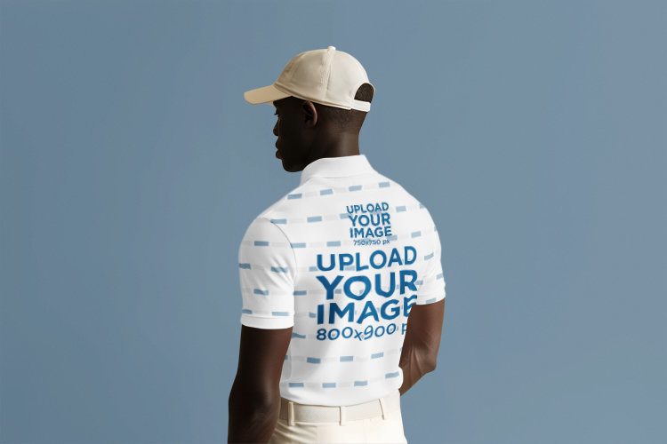 Back-View Sublimated Polo Shirt Mockup Featuring a Man Generated by AI