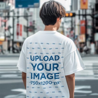 Back-View Mockup of an AI-Generated Man Wearing a T-Shirt on the Street