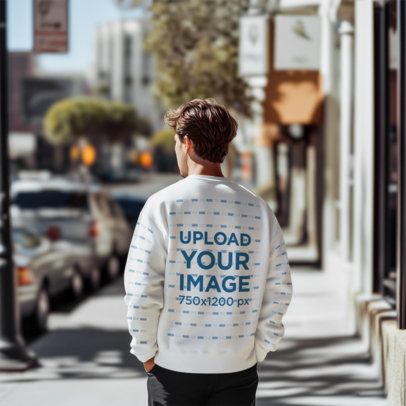 Back-View Mockup of an AI-Created Man Wearing a Sweatshirt with Customizable Sleeves