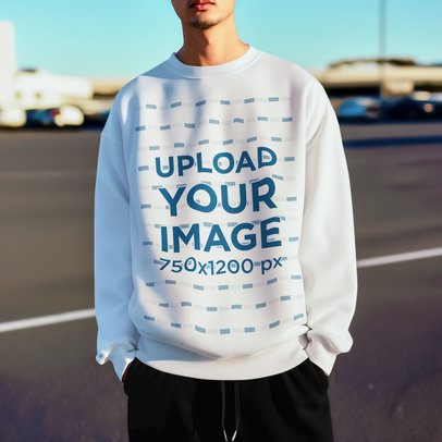 AI-Generated Mockup of a Man Wearing a Rounded-Neck Sweatshirt