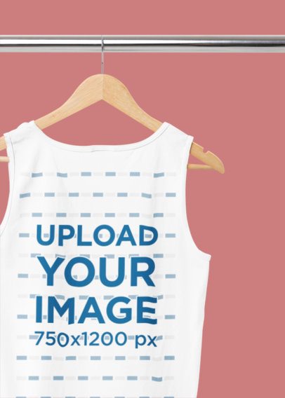 Mockup of a Colors Comfort Back-View Tank Top Placed on a Wooden Hanger m52792