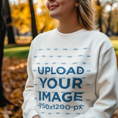 Crewneck Sweatshirt Mockup of an AI-Created Woman in a Park