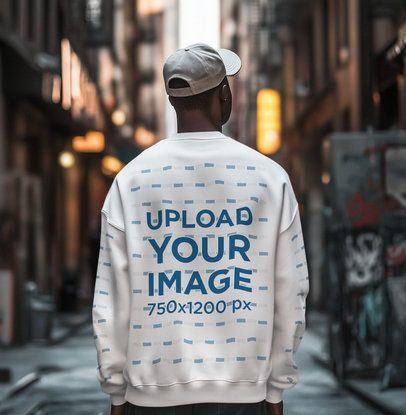 Back-View Mockup of a Man Created by AI Wearing a Sweatshirt with Customizable Sleeves