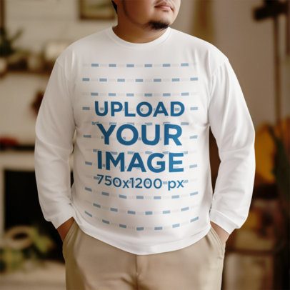 AI-Created Mockup Featuring a Man Wearing a Plus Size Long Sleeve T-Shirt