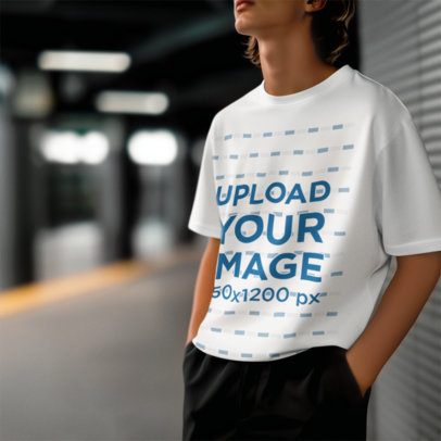 AI-Generated Mockup Featuring a Man Wearing a Rounded-Neck T-Shirt 