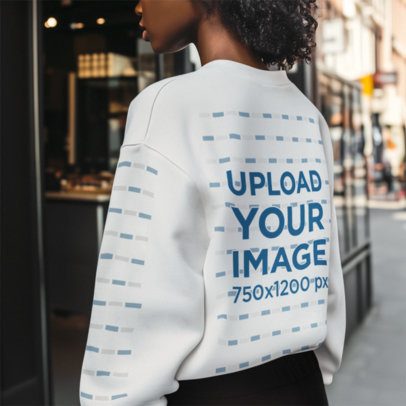 Mockup Created by AI Featuring a Woman Wearing a Sweatshirt with a Customizable Sleeve