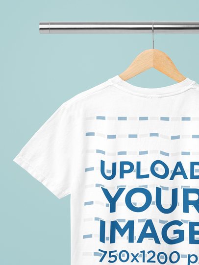 Mockup of a Round-Neck Comfort Colors T-Shirt Placed on a Wooden Hanger m52784