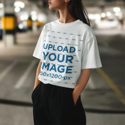Mockup Featuring a Woman Generated by AI Wearing a Crewneck Tee