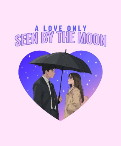 K-Drama-Inspired T-Shirt Design Template Featuring an Illustrated Couple in a Heart Frame