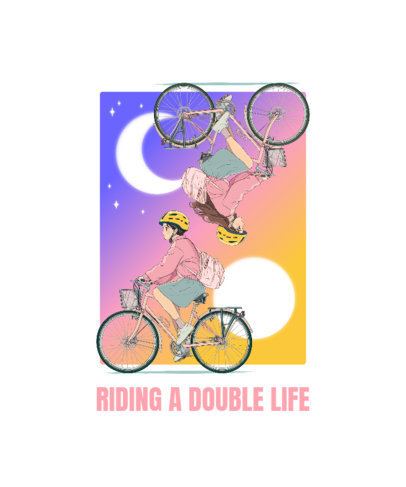 K-Drama-Inspired T-Shirt Design Creator Featuring Illustrated Characters Riding a Bike