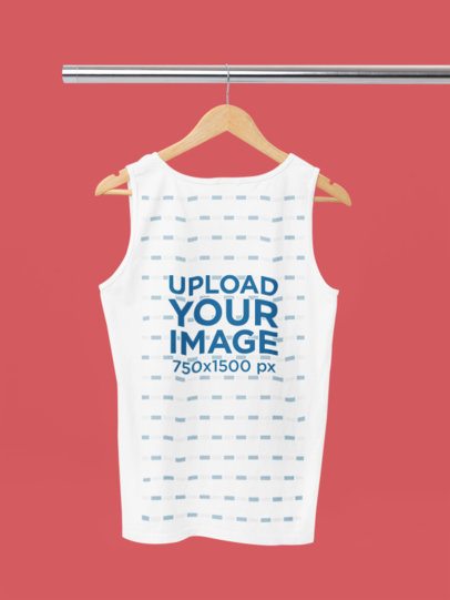 Mockup of a Comfort Colors Tank Top Hanging from a Steel Bar Against a Solid Background m52791