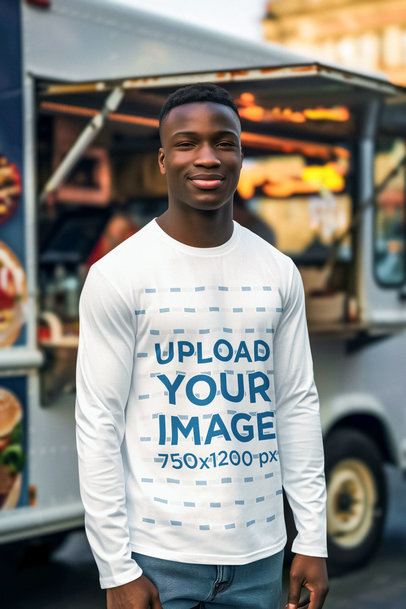 Mockup of a Smiling Man Generated by AI Wearing a Long Sleeve Tee