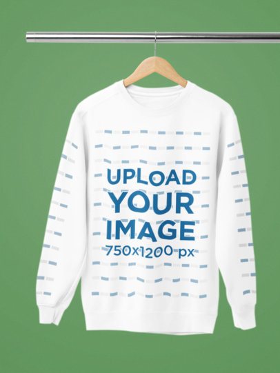 Mockup of a Comfort Colors Sweatshirt with Customizable Sleeves Placed on a Wooden Hanger m52773