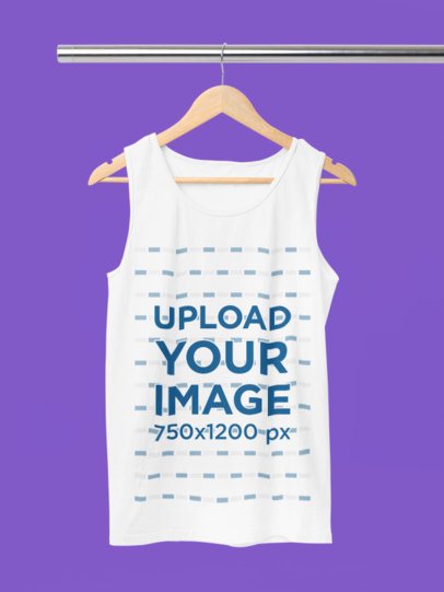 Mockup of a Tank Top from Comfort Colors Placed on a Wooden Hanger m52789