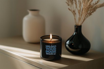 Mockup of an AI-Generated Black Glass Candle Placed in a Nice Setting m51923