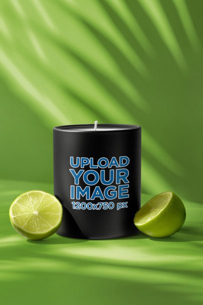 AI-Created Mockup Featuring Black Glass Candle With Two Lemon Slices