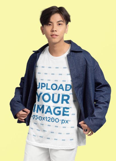 Mockup of a Modern Teenage Boy Wearing an Oversized T-Shirt with a Round Neck