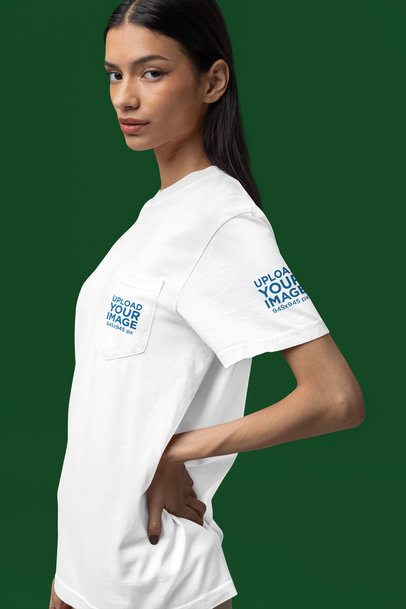 Comfort Colors Mockup Featuring a Woman in a Pocket Tee Posing in a Studio m52981