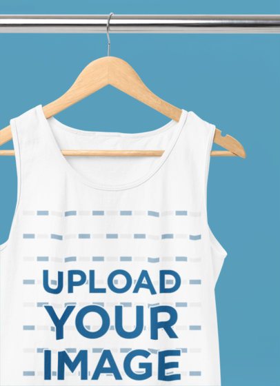 Simple Mockup of a Comfort Colors Tank Top Placed on a Wooden Hanger m52790