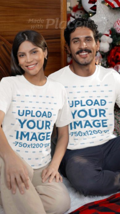 Bella Canvas T-Shirt Video of a Happy Couple Celebrating Christmas With Their Dog