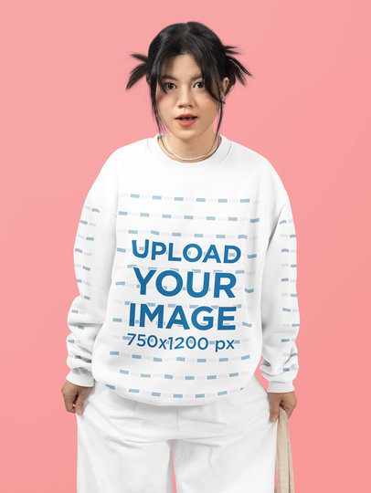Mockup of a Surprised Teenage Girl Wearing a Sweatshirt with Customizable Sleeves 